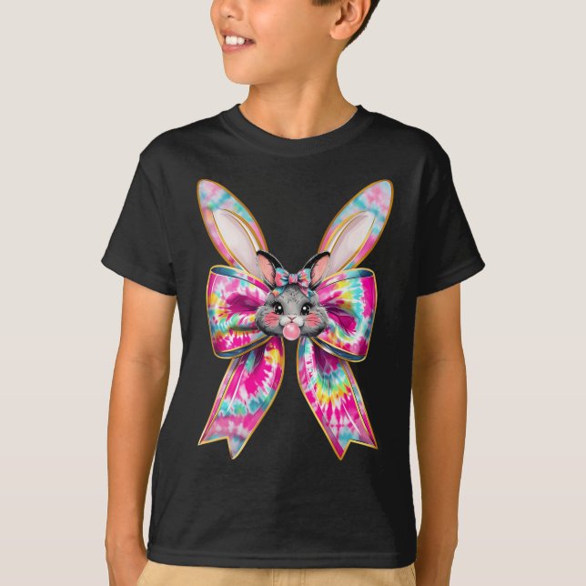 Easter Bunny Face Tie Dye Coquette Bow Easter Day  T-Shirt (Front)