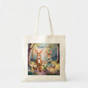 Easter Bunny Family Hunting Eggs - Watercolor Tote Bag