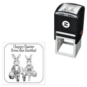 Easter Bunny Family Hunting for Eggs  Self-inking Stamp