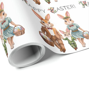 Easter Bunny Family Hunting for Eggs - Watercolor Wrapping Paper