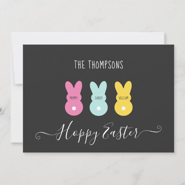 Easter Bunny Family of 3 Holiday Card (Front)