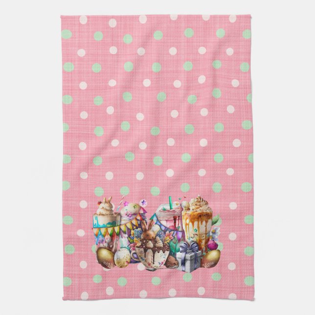 Easter Bunny Fancy Coffee Drinks Tea Towel (Vertical)