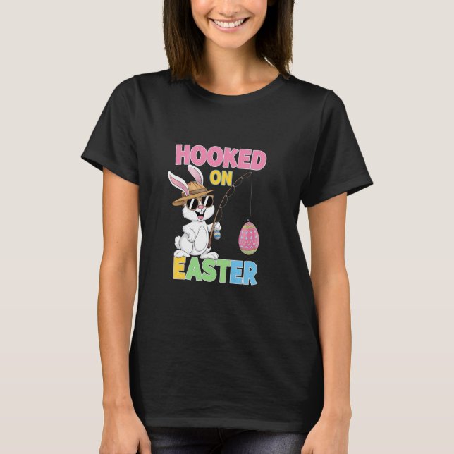 Easter Bunny Fishing Catching Eggs Fun Holiday Eas T-Shirt (Front)