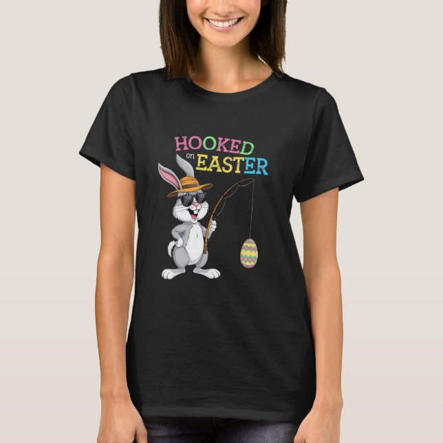 Easter Bunny Fishing Catching Eggs Fun Holiday Eas T-Shirt (Front)