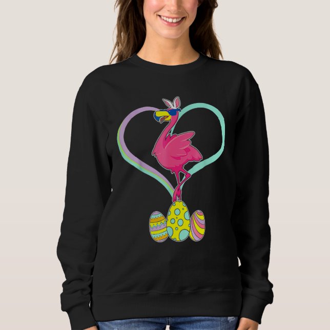 Easter Bunny Flamingo Eggs Basket Happy Easter Sweatshirt (Front)
