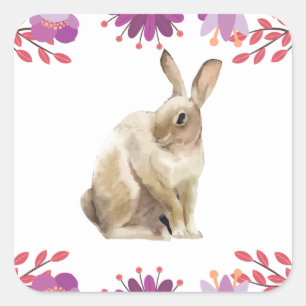 Easter Bunny Floral Background Square Sticker