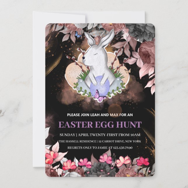 Easter Bunny, Floral  Brunch Egg Hunt Invitation (Front)