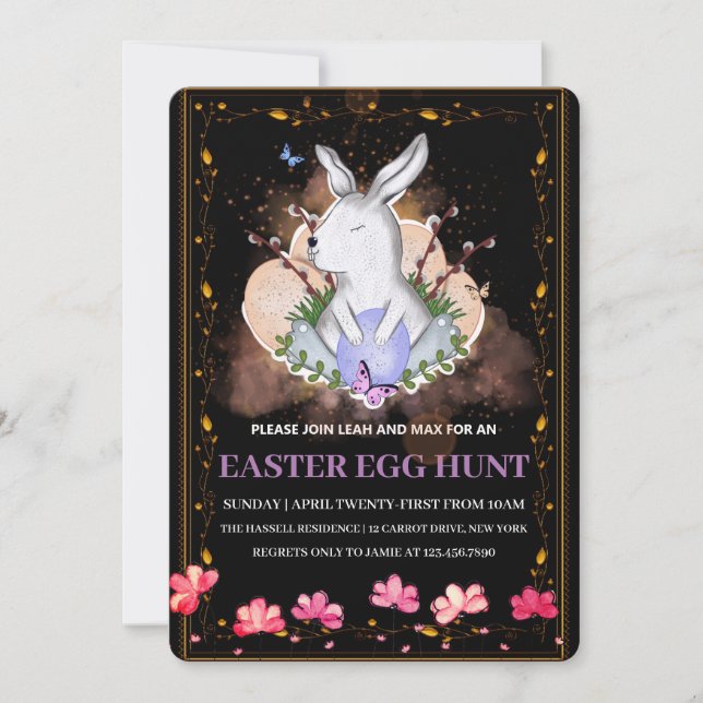 Easter Bunny, Floral  Brunch Egg Hunt Invitation (Front)