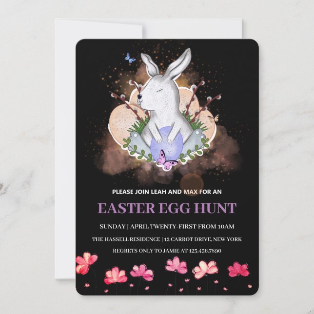 Easter Bunny, Floral  Brunch Egg Hunt Invitation (Front)