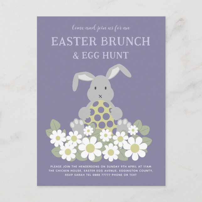 Easter Bunny Floral Egg Hunt and Brunch Invitation Postcard (Front)