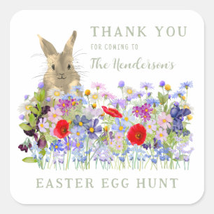 Easter Bunny Floral Egg hunt Thank You Square Sticker