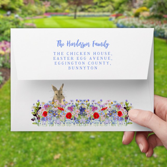 Easter Bunny Floral Return Address  Envelope (Easter brunch and egg hunt bunny and wildflowers custom return address envelope )