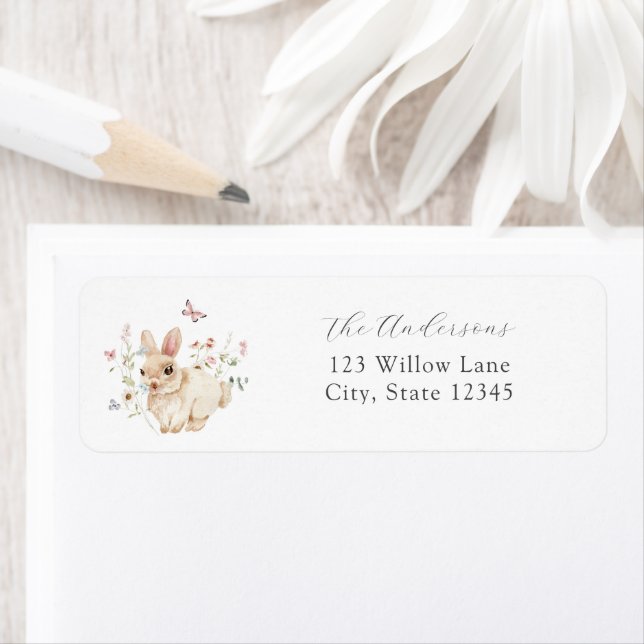 Easter Bunny Floral Return Address Label (Insitu)