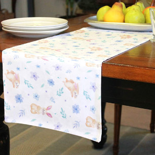 Easter Bunny Floral Seamless Pattern   Blue Short Table Runner