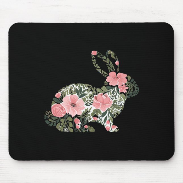 Easter Bunny Floral Spring Rabbit Cute Bunny Women Mouse Pad (Front)