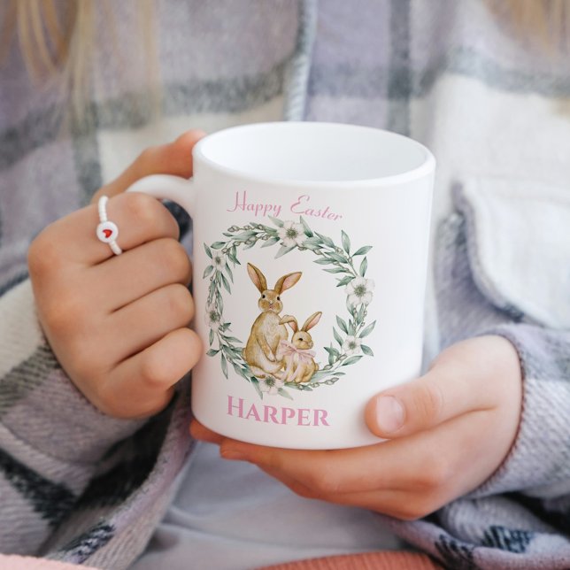Easter Bunny Floral Wreath Happy Easter Mug (Easter Bunny Floral Wreath Happy Easter Mug
)