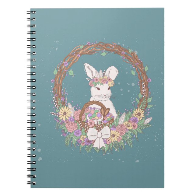 Easter Bunny Floral Wreath Notebook (Front)