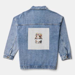 Easter Bunny for Women Girls - Easter Bunny Flower Denim Jacket