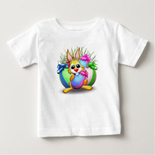 Easter Bunny Funny and Cute Character Biting an Eg Baby T-Shirt