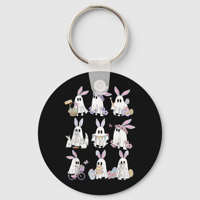 Easter Bunny Ghost Spooky Easter Day Rabbit Lover Key Ring (Front)