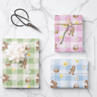 Easter Bunny Gingham Wrapping Paper Sheets