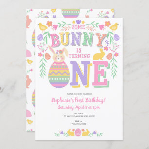 Easter, Bunny, Girl 1st, Spring Birthday Invitation