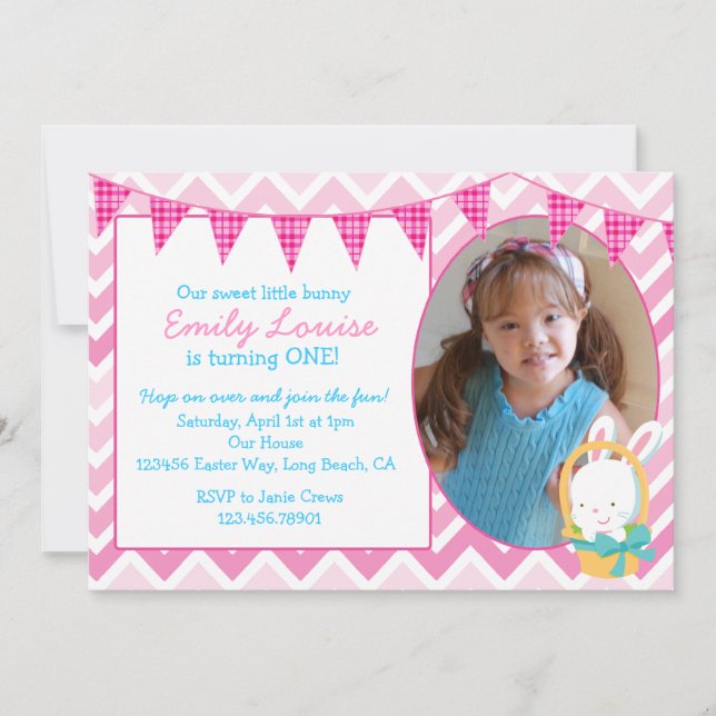Easter Bunny Girl Birthday Party Invitation (Front)