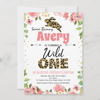 Easter Bunny Girl First Birthday Pink Invitation