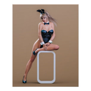 Easter Bunny Girl Sitting on Round Edge Cube Poster