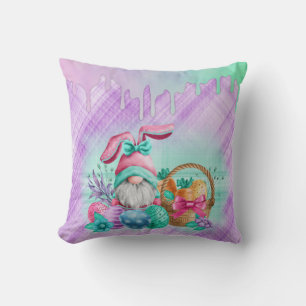 Easter Bunny Gnome With Basket Eggs Cushion