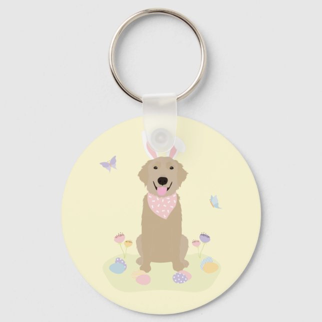 Easter Bunny Golden Retriever Key Ring (Front)