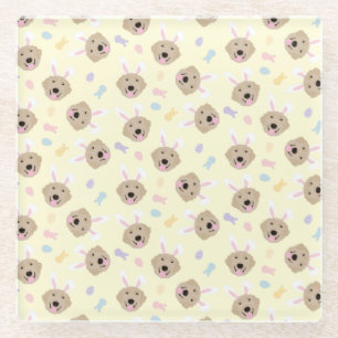 Easter Bunny Golden Retriever Pattern Glass Coaster