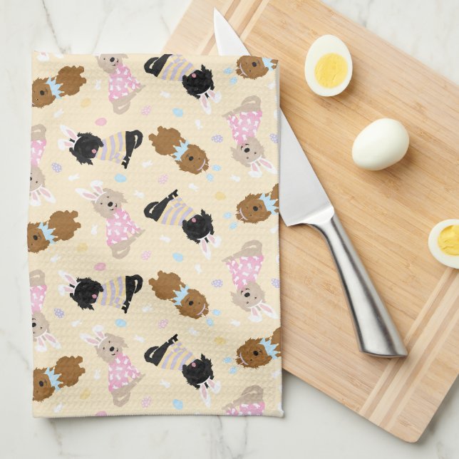 Easter Bunny Goldendoodle Dogs Tea Towel (Quarter Fold)