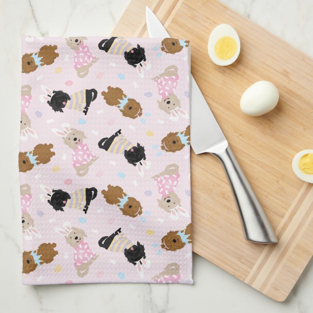 Easter Bunny Goldendoodle Dogs Tea Towel (Quarter Fold)