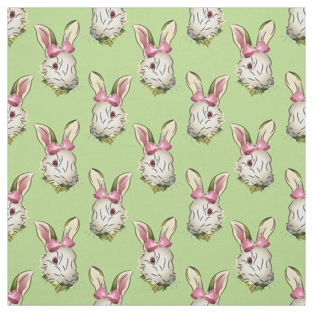 Easter Bunny Graphic with Pink Bow Fabric (Swatch)