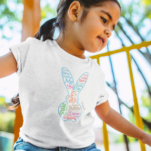 Easter Bunny Graphic Word Cloud with Kid Name Toddler T-Shirt