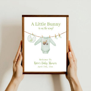 Easter Bunny Green Clothesline Baby Shower Welcome Poster