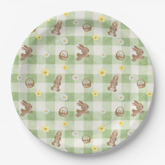 Easter Bunny Green Gingham Paper Plate
