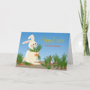 EASTER BUNNY GREETING - PERSONALIZE W/CHILD'S NAME HOLIDAY CARD