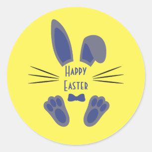 Easter Bunny Happy Easter Blue and Yellow Classic Round Sticker