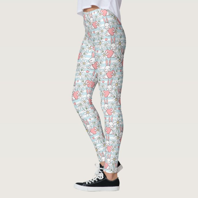 Easter Bunny, Hearts and Daisies  Leggings (Left)