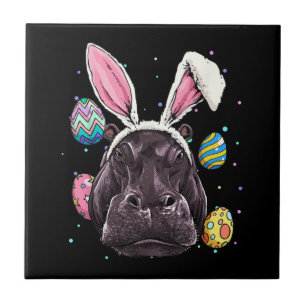 Easter Bunny Hippo Funny Easter Hippo Gifts Tile