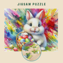 Easter Bunny holding Colourful Eggs in Basket - 