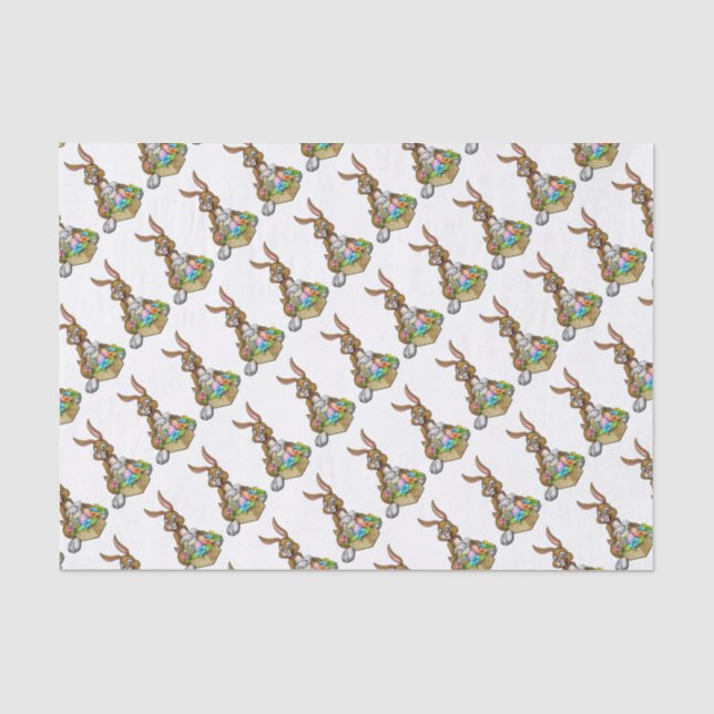 Easter Bunny Holding Egg Hunt Basket Tissue Paper (Front)