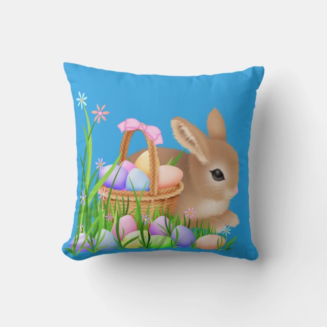 Easter bunny Holiday fun basket throw pillow (Front)