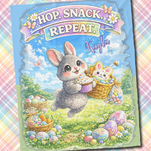 Easter Bunny Hop Snack Repeat Pastel  Fleece Blanket