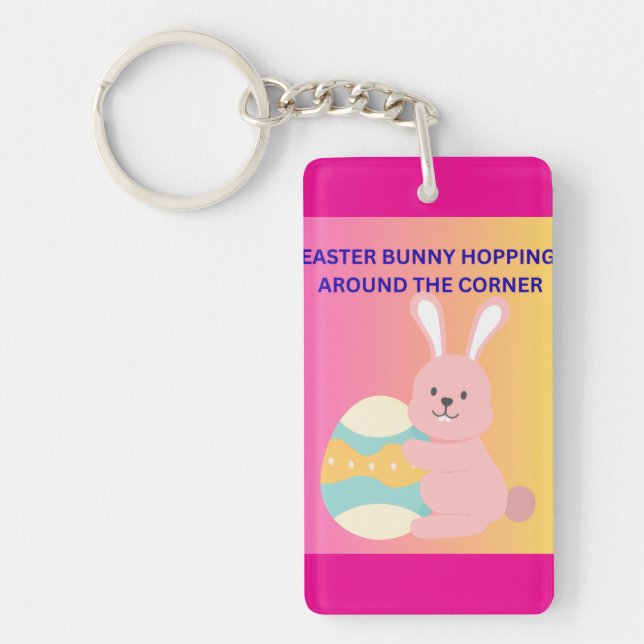 Easter Bunny Hopping Around the Corner Keychain (Front)