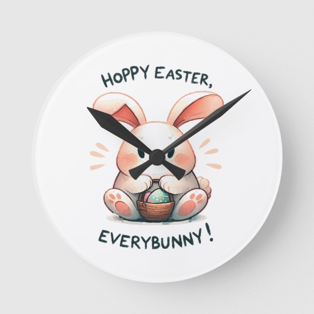 Easter Bunny Hoppy Easter, Everybunny! Round Clock (Front)