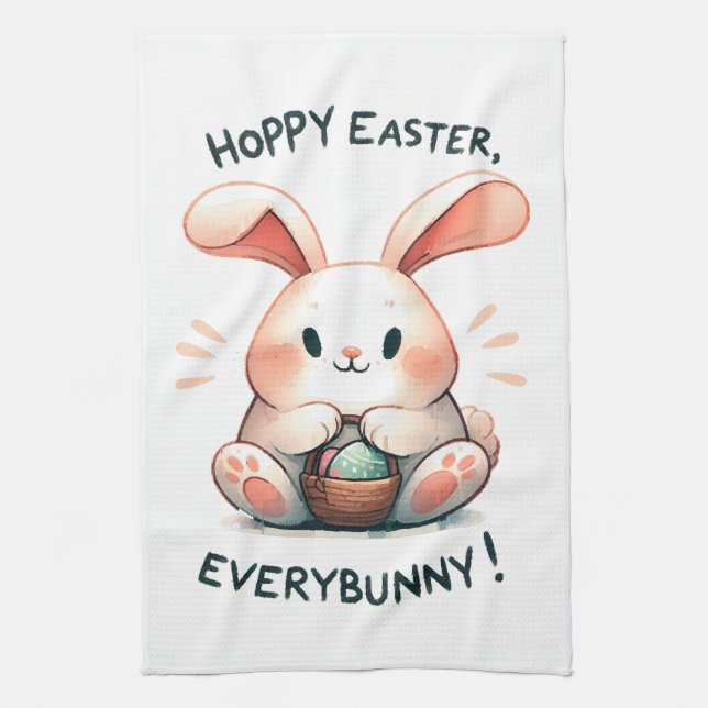Easter Bunny Hoppy Easter, Everybunny! Tea Towel (Vertical)