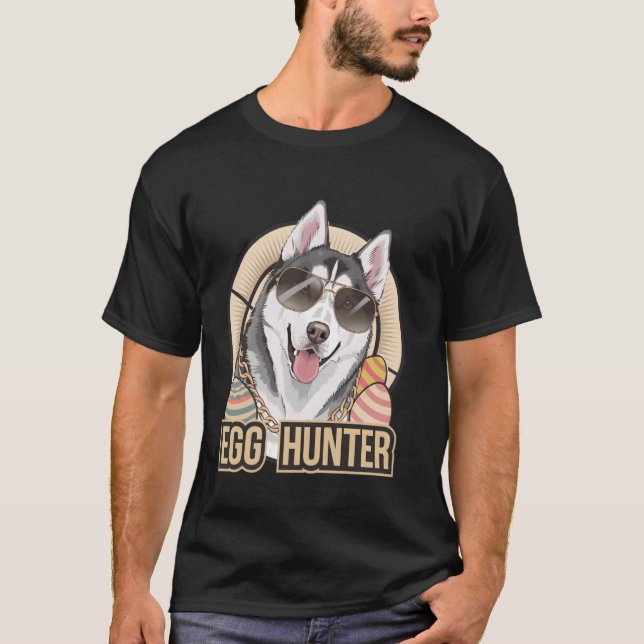 Easter Bunny Husky Egg Hunter Dog Lover T-Shirt (Front)